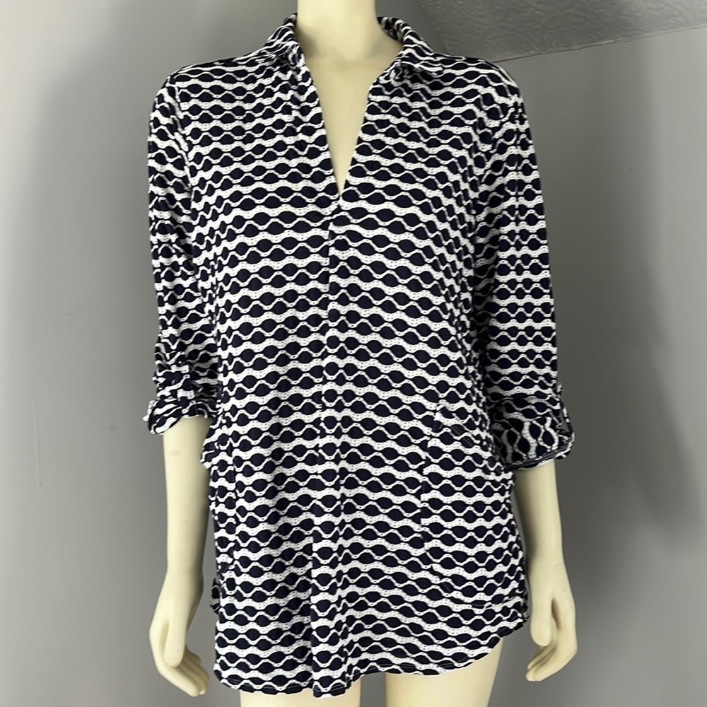 FORCYNTHIA Beachwear Women’s Swimsuit Cover Up Tunic Dress Navy Blue White XL